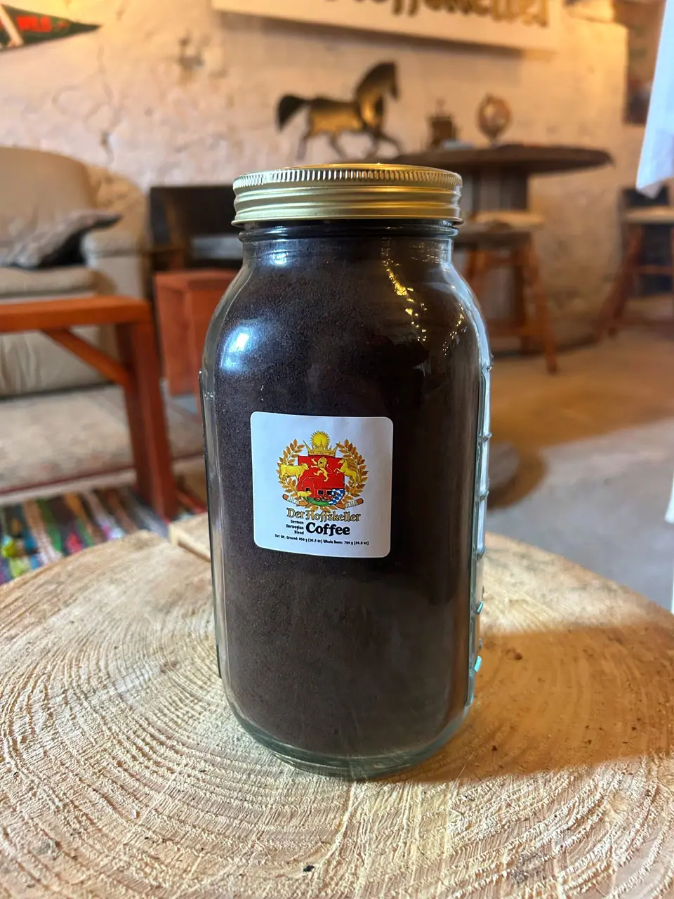 A Big Hoff half gallon jar of coffee, ready to give as a gift