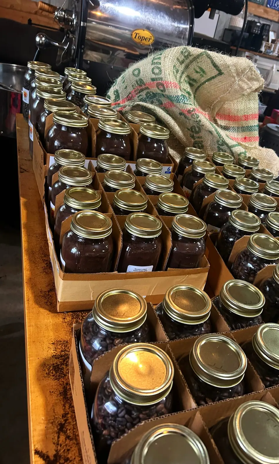 Half gallon Mason jars of Der Hoffskeller coffee, a coffee gift for coffee lovers