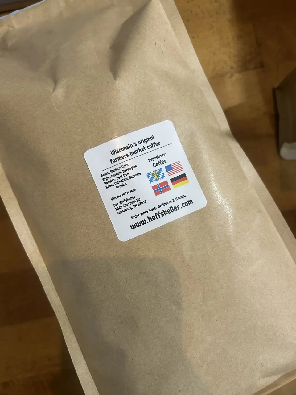 one more der hoffskeller coffee big hoff bag back label